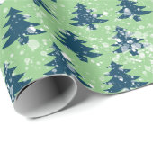 Moderne groene blauwe kerstbomen cadeaupapier (Rol Hoek)