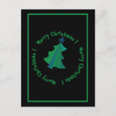 Moderne groene blauwe kerstboom op zwart feestdagenkaart (Voorkant)