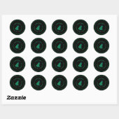 Moderne groene blauwe kerstboom op zwart ronde sticker (Vel)