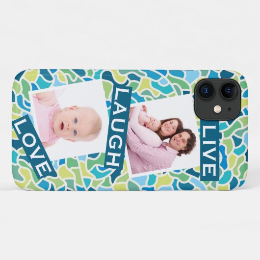 Moderne groene blauwe mozaïekaangepaste fotooffert Case-Mate iPhone case (Achterkant (horizontaal))