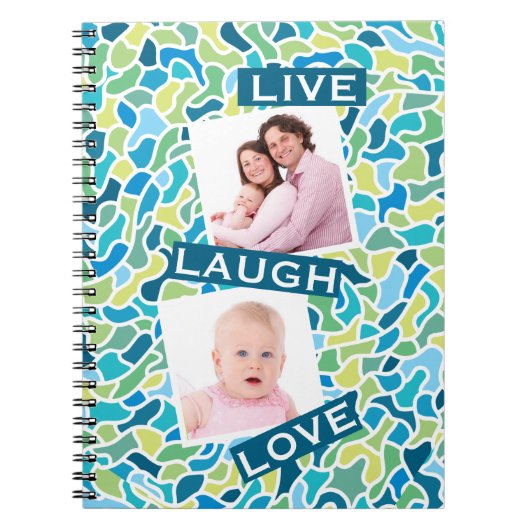 Moderne groene blauwe mozaïekaangepaste fotooffert notitieboek (Voorkant)
