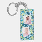 Moderne groene blauwe mozaïekaangepaste fotooffert sleutelhanger (Voorkant Links)