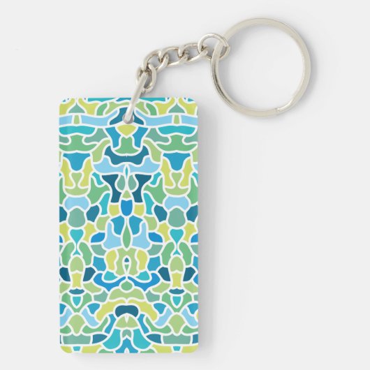 Moderne groene blauwe mozaïekaangepaste fotooffert sleutelhanger (achterkant)