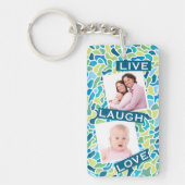 Moderne groene blauwe mozaïekaangepaste fotooffert sleutelhanger (Voorkant)