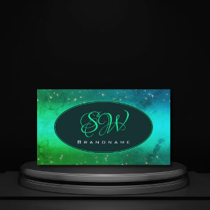 Moderne groene Blauwgroen mousserende glitter-star Visitekaartje