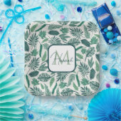 Moderne, groene, Blauwgroen, tropische modellen Papieren Bordje (Feest)