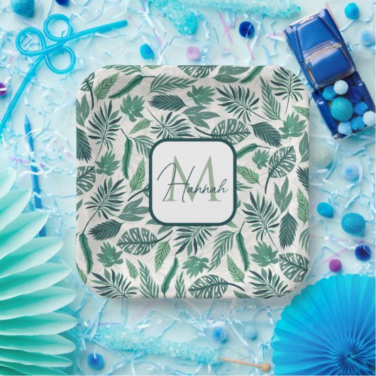 Moderne, groene, Blauwgroen, tropische modellen Papieren Bordje (Feest)