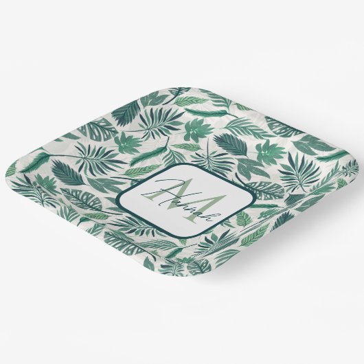 Moderne, groene, Blauwgroen, tropische modellen Papieren Bordje (Gebogen)