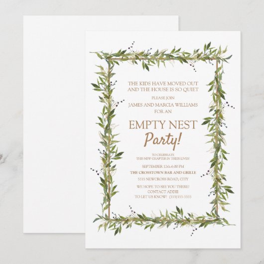 Moderne Groene Blaves Gold Empty Nest Party Kaart (Voorkant / Achterkant)