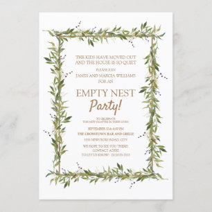 Moderne Groene Blaves Gold Empty Nest Party Kaart
