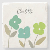 Moderne groene bloemen bloei Aangepaste naam Stenen Onderzetter (Voorkant)
