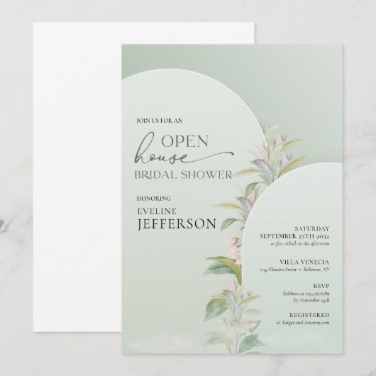 Moderne groene bloemen bloemen Open House Kaart (Voorkant / Achterkant)