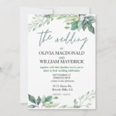 Moderne groene bloemen Eenvoudige bruiloft uitnodi Kaart (Voorkant)