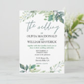 Moderne groene bloemen Eenvoudige bruiloft uitnodi Kaart (Staand voorkant)