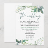 Moderne groene bloemen Eenvoudige bruiloft uitnodi Kaart (Voorkant / Achterkant)