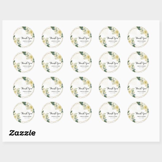 Moderne Groene Bloemen Goud Trouwgunst Dank u Ronde Sticker (Vel)