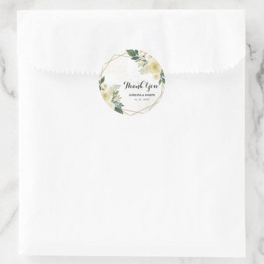 Moderne Groene Bloemen Goud Trouwgunst Dank u Ronde Sticker (Tas)