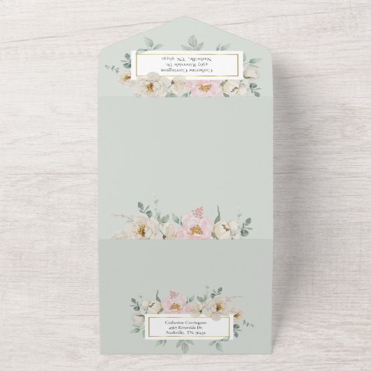 Moderne Groene Bloemen Gouden Huwelijk All In One Uitnodiging (Buitenkant)