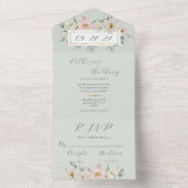 Moderne Groene Bloemen Gouden Huwelijk All In One Uitnodiging (Binnen)