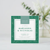 Moderne Groene Bloemen Patroon Huwelijk Save the D Date (Staand voorkant)