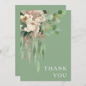 Moderne Groene Bloemen Pioenen Bruiloft Bedankkaart (Voorkant / Achterkant)