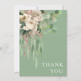 Moderne Groene Bloemen Pioenen Bruiloft Bedankkaart