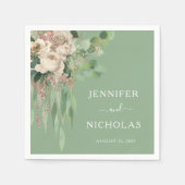 Moderne Groene Bloemen Pioenen Bruiloft Servet (Voorkant)