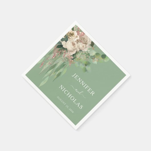 Moderne Groene Bloemen Pioenen Bruiloft Servet (Hoek)