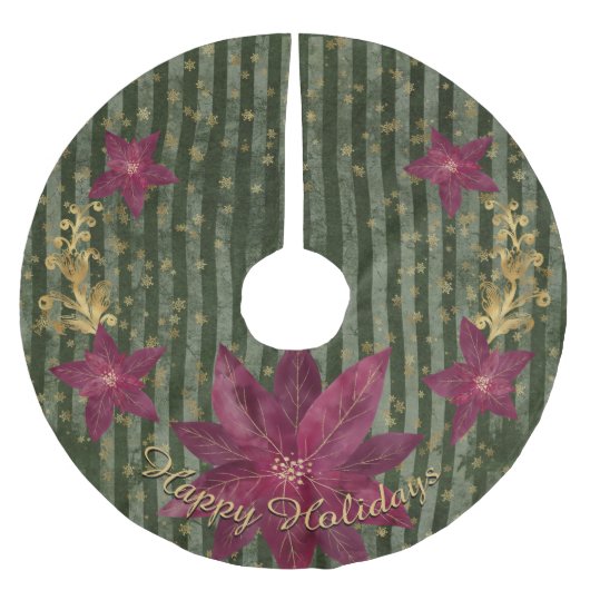 Moderne Groene Bloemen Poinsettia Persoonlijke Boo Kerstboom Rok (Voorkant)