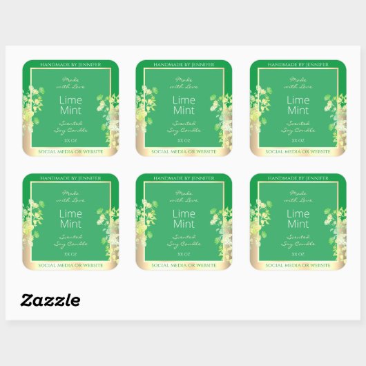 Moderne Groene Bloemen Product Verpakking Etikette Vierkante Sticker (Vel)