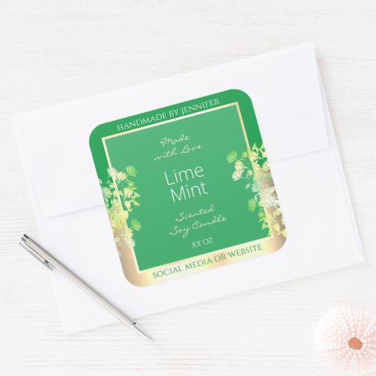 Moderne Groene Bloemen Product Verpakking Etikette Vierkante Sticker (Envelop)