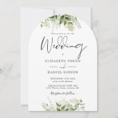 Moderne Groene Bloemen QR Code Trouwboog Kaart (Voorkant)