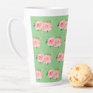 Moderne Groene Bloemen Waterverf Latte Mok