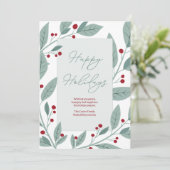 Moderne Groene Bloemige Prettige Feestdagen Feestdagenkaart (Staand voorkant)