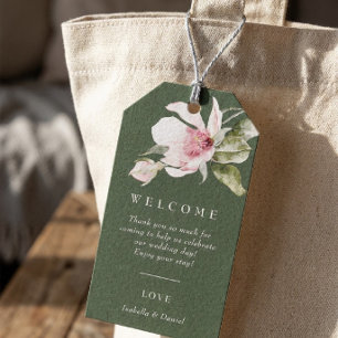 Moderne groene bloemige trouw-welkomsttaslabel cadeaulabel