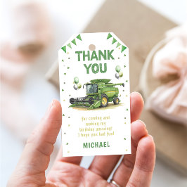 Moderne groene boerentractor 1e verjaardag  cadeaulabel