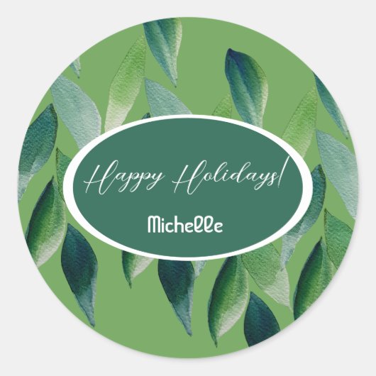 Moderne groene Boheemse Natuur Ronde Sticker (Voorkant)