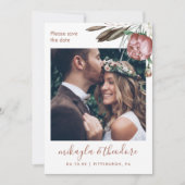 Moderne Groene Boho Bloemen Foto Bruiloft Save The Date (Voorkant)