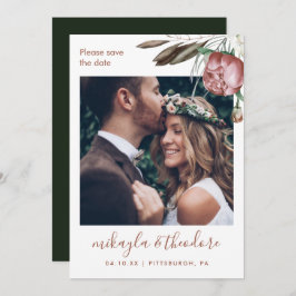 Moderne Groene Boho Bloemen Foto Bruiloft Save The Date
