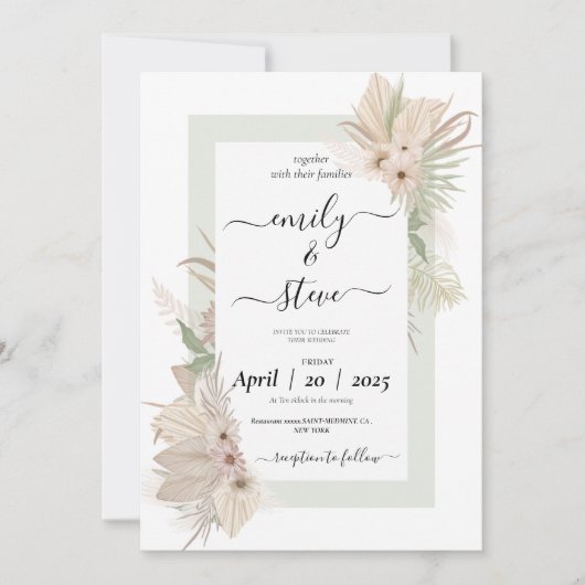 Moderne groene boho bruiloft uitnodiging (Voorkant)