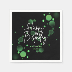 Moderne groene bokeh gradiënt zwart Happy Birthday Servet