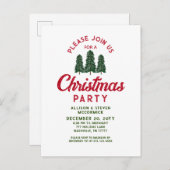 Moderne Groene Bomen Rode Kerstmis Partij Uitnodiging Briefkaart (Voorkant / Achterkant)