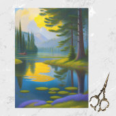 Moderne Groene Bomen Water Landschap Kunstwerk Tissuepapier