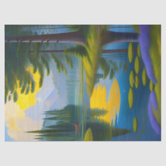 Moderne Groene Bomen Water Landschap Kunstwerk Tissuepapier (Voorkant)