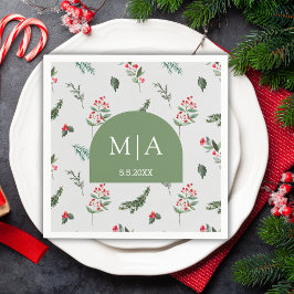 Moderne groene boog monogram botanische bruiloft servet