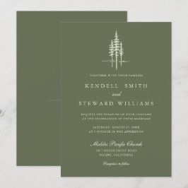 Moderne groene boom bos bruiloft uitnodiging