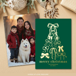 Moderne Groene Boom Kerstfoto Gold Foil Kaart