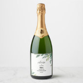 Moderne groene botanische blad bruidsdouche sparkling wijnetiket (Voorkant)