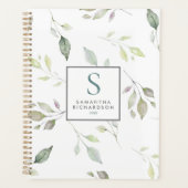 Moderne groene botanische bladeren Waterverf monog Planner (Voorkant)