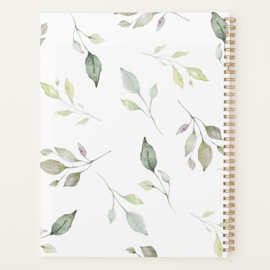 Moderne groene botanische bladeren Waterverf monog Planner (Achterkant)